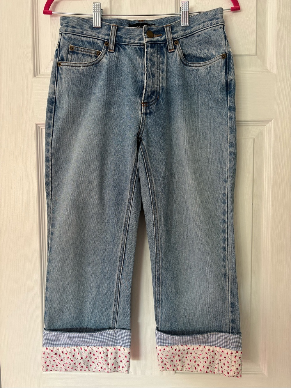 Light Wash Women's Capri Jeans with Floral Cuff